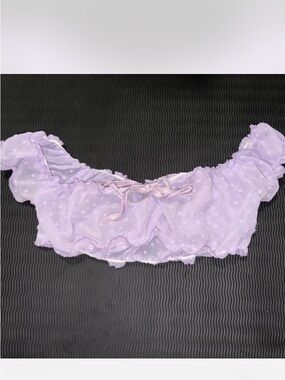 SheerLavender Ruffle Off-Shoulder Crop Top